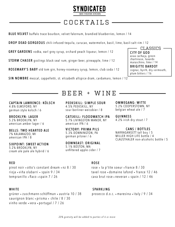 Our Menus Movie Theater, Bar, Restaurant SyndicatedBK